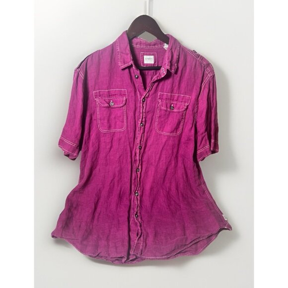 Armani Collezioni Linen Button Down Shirt Short Sleeve Vacation Purple M.      K - Picture 1 of 7